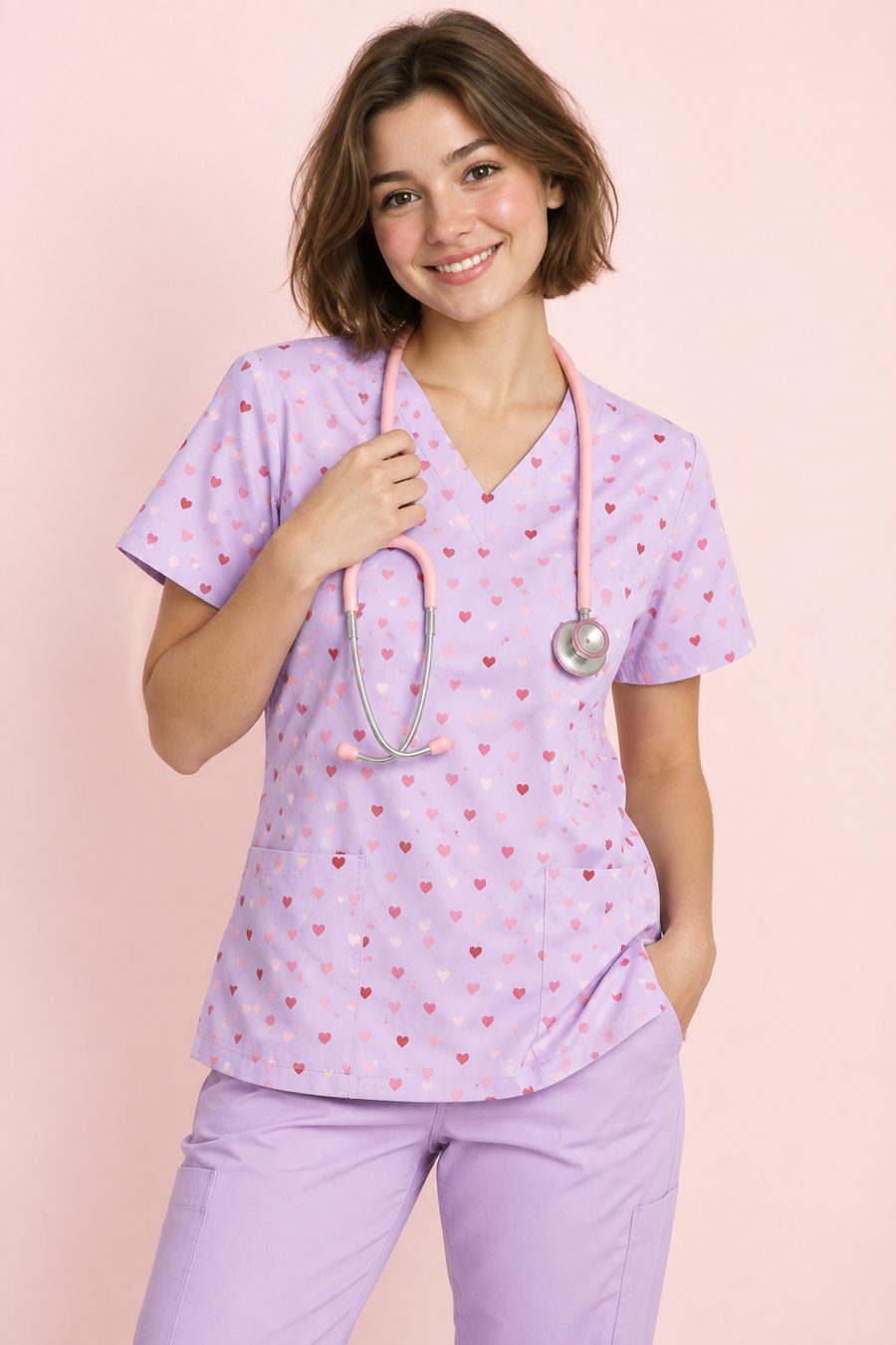 Little Hearts Printed Scrub Top